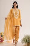Buy_saina kapoor_Peach Chanderi, Satin, Organza Embroidery Split V-neck Kurta Set _at_Aza_Fashions