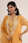 Buy_saina kapoor_Peach Chanderi, Satin, Organza Embroidery Split V-neck Kurta Set _Online_at_Aza_Fashions