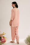 Shop_saina kapoor_Blush Chanderi, Satin, Organza Embroidery Keyhole Neck Pink Kurta Set _at_Aza_Fashions