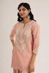 Buy_saina kapoor_Blush Chanderi, Satin, Organza Embroidery Keyhole Neck Pink Kurta Set _Online_at_Aza_Fashions