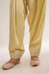 Buy_saina kapoor_Yellow Chanderi, Satin, Organza Embroidery Split V-neck Soft Kurta Set _Online_at_Aza_Fashions