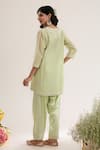 saina kapoor_Mint Chanderi, Satin, Organza Embroidery Split V-neck Green Kurta Set _Online_at_Aza_Fashions