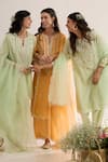 Shop_saina kapoor_Mint Chanderi, Satin, Organza Embroidery Split V-neck Green Kurta Set 