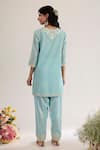 saina kapoor_Blue Chanderi, Satin, Organza Embroidery Split V-neck Powder Kurta Set _Online_at_Aza_Fashions