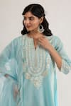 Shop_saina kapoor_Blue Chanderi, Satin, Organza Embroidery Split V-neck Powder Kurta Set _Online_at_Aza_Fashions