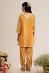 Shop_saina kapoor_Peach Chanderi, Satin, Organza Embroidery Split V-neck Orange Kurta Set _at_Aza_Fashions