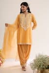 Buy_saina kapoor_Peach Chanderi, Satin, Organza Embroidery Split V-neck Orange Kurta Set _at_Aza_Fashions