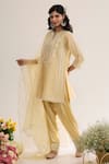 Buy_saina kapoor_Yellow Chanderi, Satin, Organza Embroidery Split V-neck Soft Kurta Set _at_Aza_Fashions