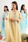 Buy_saina kapoor_Yellow Chanderi, Satin, Organza Embroidery Split V-neck Soft Kurta Set 