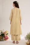 saina kapoor_Yellow Chanderi, Organza Embroidery Split V-neck Kurta Set _Online_at_Aza_Fashions
