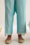 saina kapoor_Blue Chanderi, Organza Embroidery Split V-neck Powder Kurta Set _Online_at_Aza_Fashions