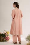 Shop_saina kapoor_Blush Chanderi, Organza Embroidery Split V-neck Kurta Set _at_Aza_Fashions