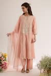 Buy_saina kapoor_Blush Chanderi, Organza Embroidery Split V-neck Kurta Set _at_Aza_Fashions