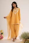 Buy_saina kapoor_Peach Chanderi, Organza Embroidery Keyhole Neck Kurta Set _at_Aza_Fashions