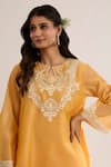 saina kapoor_Peach Chanderi, Organza Embroidery Keyhole Neck Kurta Set _Online_at_Aza_Fashions