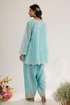 Shop_saina kapoor_Blue Chanderi, Organza Embroidery Keyhole Neck Powder Kurta Set _at_Aza_Fashions