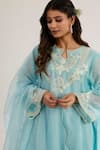 saina kapoor_Blue Chanderi, Organza Embroidery Keyhole Neck Powder Kurta Set _Online_at_Aza_Fashions