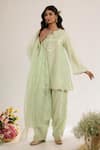 Buy_saina kapoor_Mint Chanderi, Organza Embroidery Keyhole Neck Green Kurta Set _at_Aza_Fashions