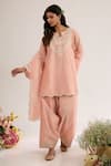 Buy_saina kapoor_Blush Chanderi, Organza Embroidery Keyhole Neck Pink Kurta Set _at_Aza_Fashions