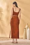 Shop_Masaba_Brown Linen Square Neck Two Faced Pareo Set _at_Aza_Fashions