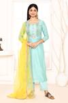 Buy_Abbaran_Blue Chanderi, Cotton, Organza Embroidery, Gota Patti Hand Straight Kurta Set _at_Aza_Fashions