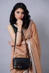 Buy_Miri_Black Embroidery, Zari Hand Golden Rose Sling Bag _at_Aza_Fashions