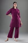 Buy_Naintara Bajaj_Purple Viscose Beads Mandarin Collar Kiaa Phool Embroidered Kurta With Pant _at_Aza_Fashions