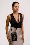 Buy_Miri_Black Embroidery, Zari Hand Peacock Mobile Wallet Sling _at_Aza_Fashions