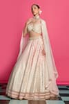 Shop_Priyanka Jain_Pink Cotton, Chanderi, Silk, Net Sequins, Rose Royale Ombre-dyed Lehenga Set _Online_at_Aza_Fashions