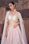 Priyanka Jain_Pink Cotton, Chanderi, Silk, Net Sequins, Rose Royale Ombre-dyed Lehenga Set _at_Aza_Fashions