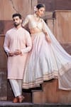 Buy_Priyanka Jain_Pink Cotton, Chanderi, Silk, Net Sequins, Rose Royale Ombre-dyed Lehenga Set 