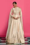 Priyanka Jain_Ivory Cotton, Chanderi, Net Pearls, Sequins, Embroidery Empress Anarkali Set _Online_at_Aza_Fashions
