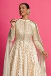 Buy_Priyanka Jain_Ivory Cotton, Chanderi, Net Pearls, Sequins, Embroidery Empress Anarkali Set _Online_at_Aza_Fashions
