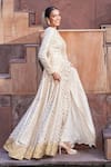Shop_Priyanka Jain_Ivory Cotton, Chanderi, Net Pearls, Sequins, Embroidery Empress Anarkali Set _Online_at_Aza_Fashions