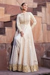 Priyanka Jain_Ivory Cotton, Chanderi, Net Pearls, Sequins, Embroidery Empress Anarkali Set _Online