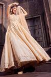 Buy_Priyanka Jain_Rose Gold Cotton, Chanderi, Net Sequins, Pearls, Vintage Anarkali Set _at_Aza_Fashions