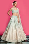 Buy_Priyanka Jain_Blue Cotton, Chanderi, Silk, Net Sequins, Pearls Ombre-dyed Lehenga Set 