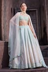 Buy_Priyanka Jain_Blue Cotton, Chanderi, Silk, Net Sequins, Pearls Ombre-dyed Lehenga Set _at_Aza_Fashions
