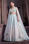 Priyanka Jain_Blue Cotton, Chanderi, Silk, Net Sequins, Pearls Ombre-dyed Lehenga Set _Online