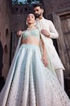 Buy_Priyanka Jain_Blue Cotton, Chanderi, Silk, Net Sequins, Pearls Ombre-dyed Lehenga Set _Online