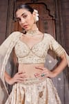 Shop_Priyanka Jain_Gold Cotton, Chanderi, Silk, Denim, Net Sequins, Pearls, Bloom Lehenga Set _Online_at_Aza_Fashions