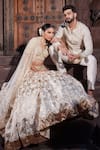 Shop_Priyanka Jain_Gold Cotton, Chanderi, Silk, Denim, Net Sequins, Pearls, Bloom Lehenga Set 