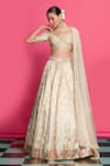 Priyanka Jain_Gold Cotton, Chanderi, Silk, Denim, Net Sequins, Pearls, Bloom Lehenga Set _Online