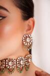 Buy_ZEVAR BY GEETA_Aqua Diamonds Kundan Polki Necklace And Earring Set _Online_at_Aza_Fashions