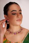 Buy_ZEVAR BY GEETA_Pink Diamonds, Pearls Kundan Polki Necklace And Earring Set _at_Aza_Fashions