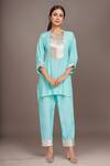 Buy_Samyukta Singhania_Blue Cotton, Silk Gota Patti Round Neck Work Kurta And Pant Set _at_Aza_Fashions