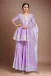 Buy_Samyukta Singhania_Purple Silk, Organza, Chanderi Gota Patti Round Neck, Striped Kurta Gharara Set _at_Aza_Fashions