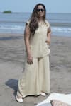Shop_Gothilo_Brown Linen Mandarin Collar Biscoff Top And Palazzo Set _at_Aza_Fashions