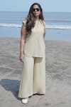 Shop_Gothilo_Brown Linen Mandarin Collar Biscoff Top And Palazzo Set _Online_at_Aza_Fashions