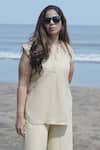 Buy_Gothilo_Brown Linen Mandarin Collar Biscoff Top And Palazzo Set 